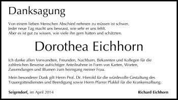Anzeige von Dorothea Eichhorn von MGO