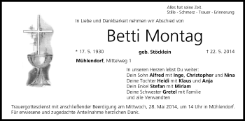 Anzeige von Betti Montag von MGO