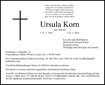 Anzeige von Ursula Korn von MGO