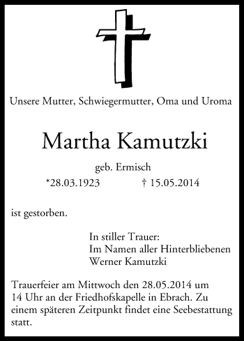 Anzeige von Martha Kamutzki von MGO