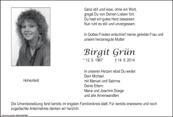 Anzeige von Birgit Grün von MGO