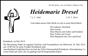 Anzeige von Heidemarie Dresel von MGO