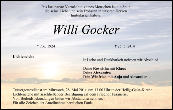 Anzeige von Willi Gocker von MGO