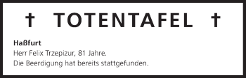 Anzeige von Totentafel vom 27.05.2014 von MGO