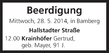 Anzeige von Beerdigung 28.05.2014 von MGO