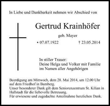 Anzeige von Gertrud Krainhöfer von MGO