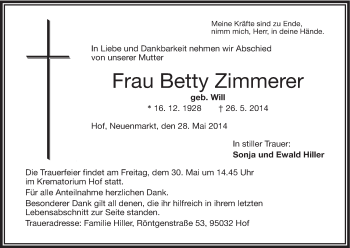 Anzeige von Betty Zimmerer von MGO