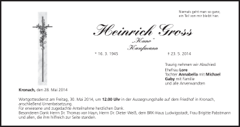 Anzeige von Heinrich Gross von MGO