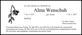 Anzeige von Alma Wenschuh von MGO