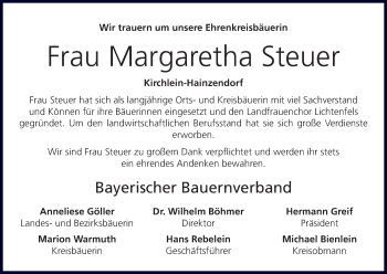 Anzeige von Margaretha Steuer von MGO