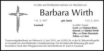 Anzeige von Barbara Wirth von MGO