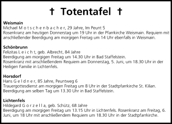 Anzeige von Totentafel vom 29.05.2014 von MGO