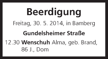 Anzeige von Beerdigung vom 30.05.2014 von MGO