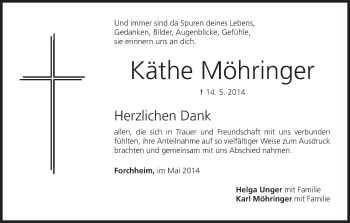 Anzeige von Käthe Mähringer von MGO