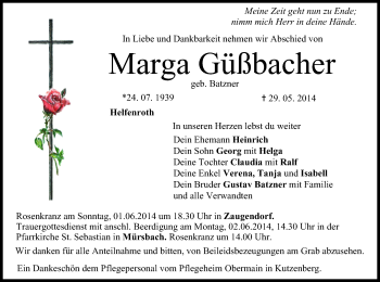 Anzeige von Marga Güßbacher von MGO