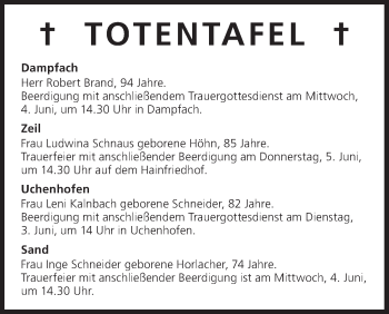 Anzeige von Totentafel 02.06.2014 von MGO