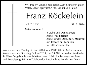Anzeige von Franz Röckelein von MGO