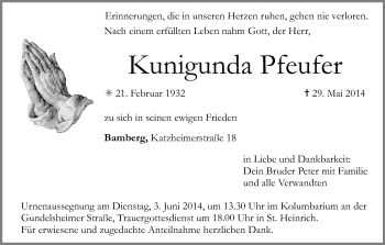 Anzeige von Kunigunda Pfeufer von MGO