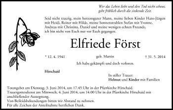 Anzeige von Elfriede Först von MGO