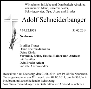 Anzeige von Adolf Schneiderbanger von MGO