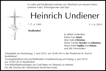 Anzeige von Heinrich Undiener von MGO