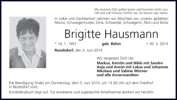 Anzeige von Brigitte Hausmann von MGO