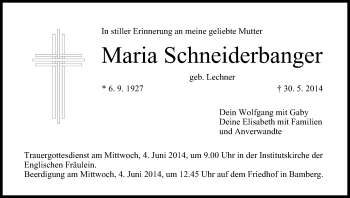 Anzeige von Maria Schneiderbanger von MGO
