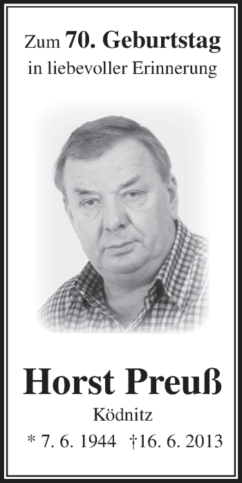 Anzeige von Horst Preuß von MGO