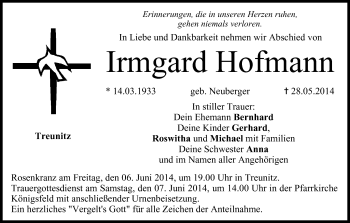 Anzeige von Irmgard Hofmann von MGO