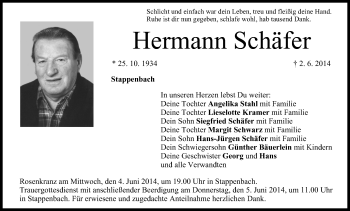 Anzeige von Hermann Schäfer von MGO