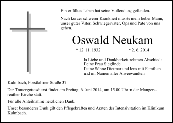Anzeige von Oswald Neukam von MGO