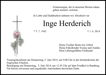 Anzeige von Inge Herderich von MGO