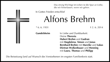 Anzeige von Alfons Brehm von MGO