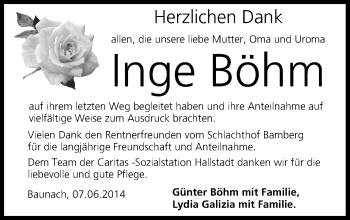 Anzeige von Inge Böhm von MGO