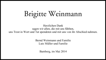 Anzeige von Brigitte Weinmann von MGO