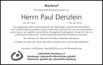 Anzeige von Paul Denzlein von MGO