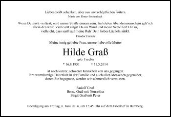 Anzeige von Hilde Graß von MGO