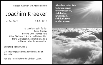 Anzeige von Joachim Kraeker von MGO