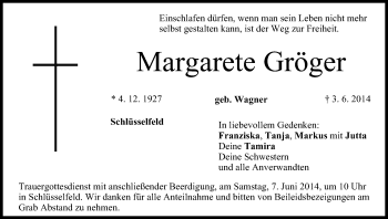 Anzeige von Margarete Gröger von MGO
