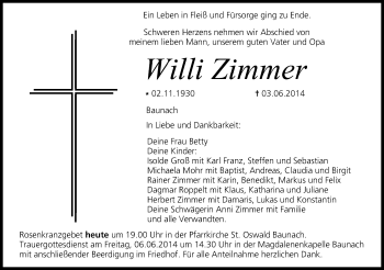 Anzeige von Willi Zimmer von MGO