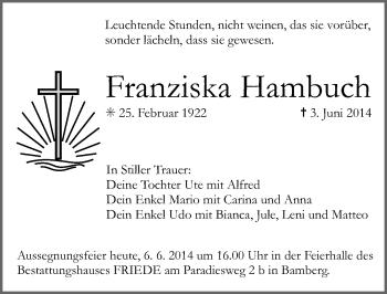 Anzeige von Franziska Hambuch von MGO