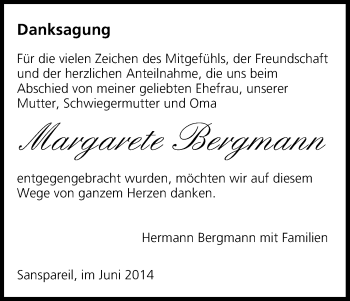 Anzeige von Margarete Bergmann von MGO