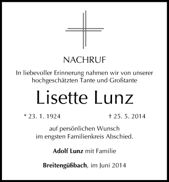 Anzeige von Lisette Lunz von MGO