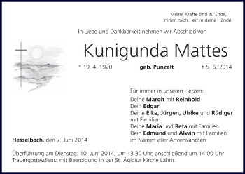 Anzeige von Kunigunda Mattes von MGO