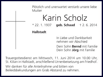 Anzeige von Karin Scholz von MGO