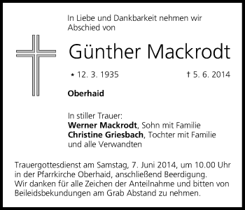 Anzeige von Günther Mackrodt von MGO