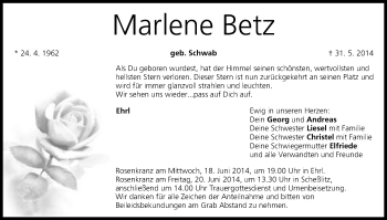 Anzeige von Marlene Betz von MGO