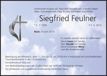 Anzeige von Siegfried Feulner von MGO