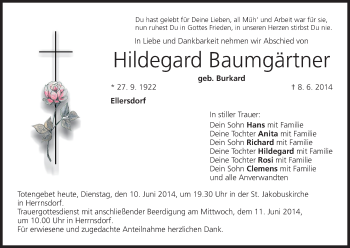 Anzeige von Hildegard Baumgärtner von MGO