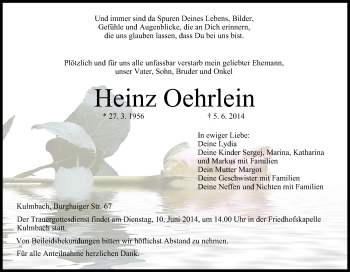 Anzeige von Heinz Oehrlein von MGO